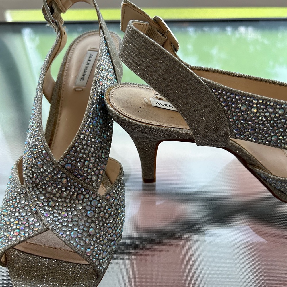 Alex Marie Silver Sparkle Slingback Heels